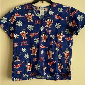 Frosty the Snowman Christmas Holiday Scrub Top Womens Medical Medium retro